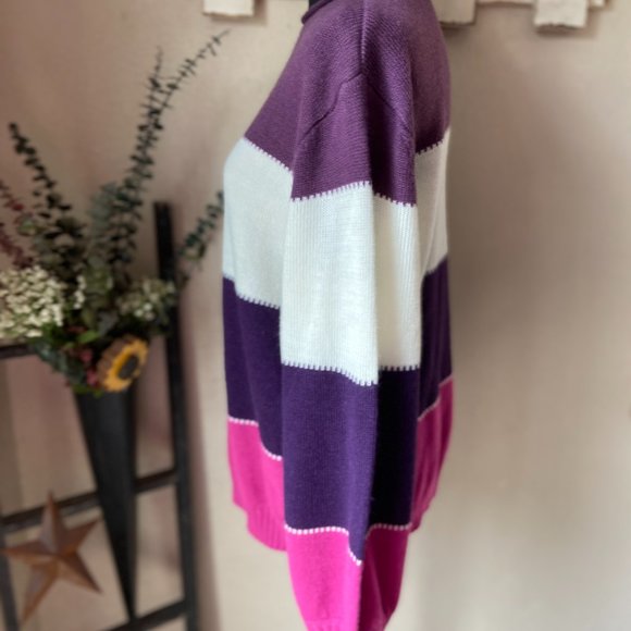 4/$20 Misslook Purple Cream and Pink Drop Shoulder Sweater Rolled Collar 3XL - Picture 4 of 8